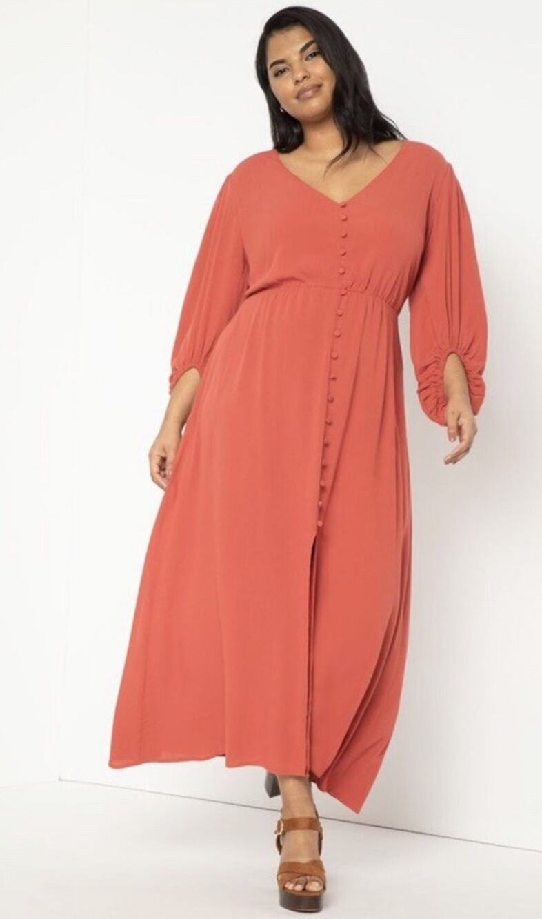 NWT Eloquii Plus Women's Burnt Orange Strappy Cut Out Back Maxi Dress Size 14